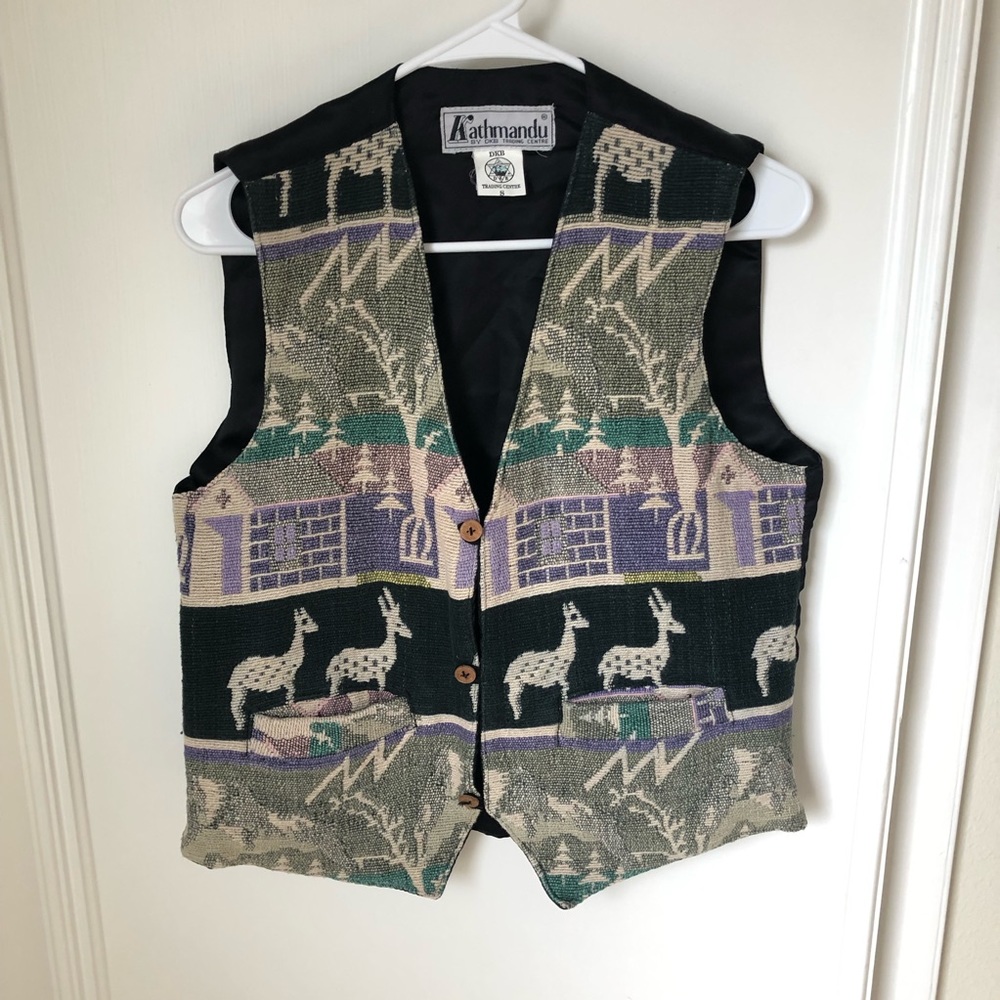 Vintage Vtg Llama Tapestry Cotton Vest Small S Grannycore
